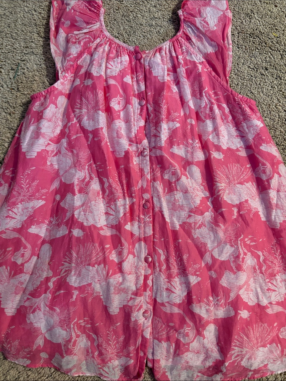 LoveShackFancy Girls Pink Cotton Silk Blend Mermaid Print Lou Dress Size 4 5 - Picture 5 of 9
